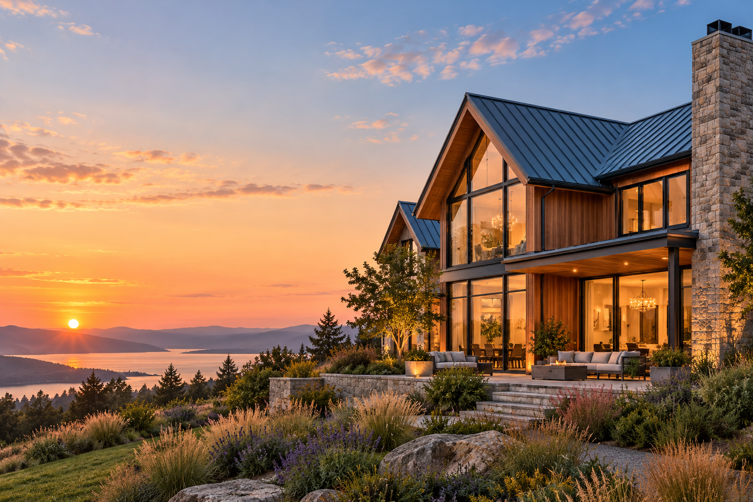 Illustrative modern home with a metal roof